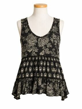 American Eagle Floral Babydoll Tank Top - Faded Black/White - Size S - Boho